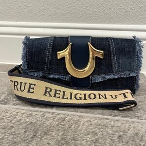True Religion: Women's Y2K Frayed Denim Crossbody Adjustable Shoulder Bag